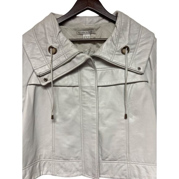 Peter Nygard White Leather Short Full Zip Jacket Women's Size 10 - Picture 2 of 8